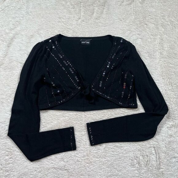 Vintage Y2K Paper Doll Women’s Beaded Cropped Front Tie Cardigan Sweater - Picture 1 of 4